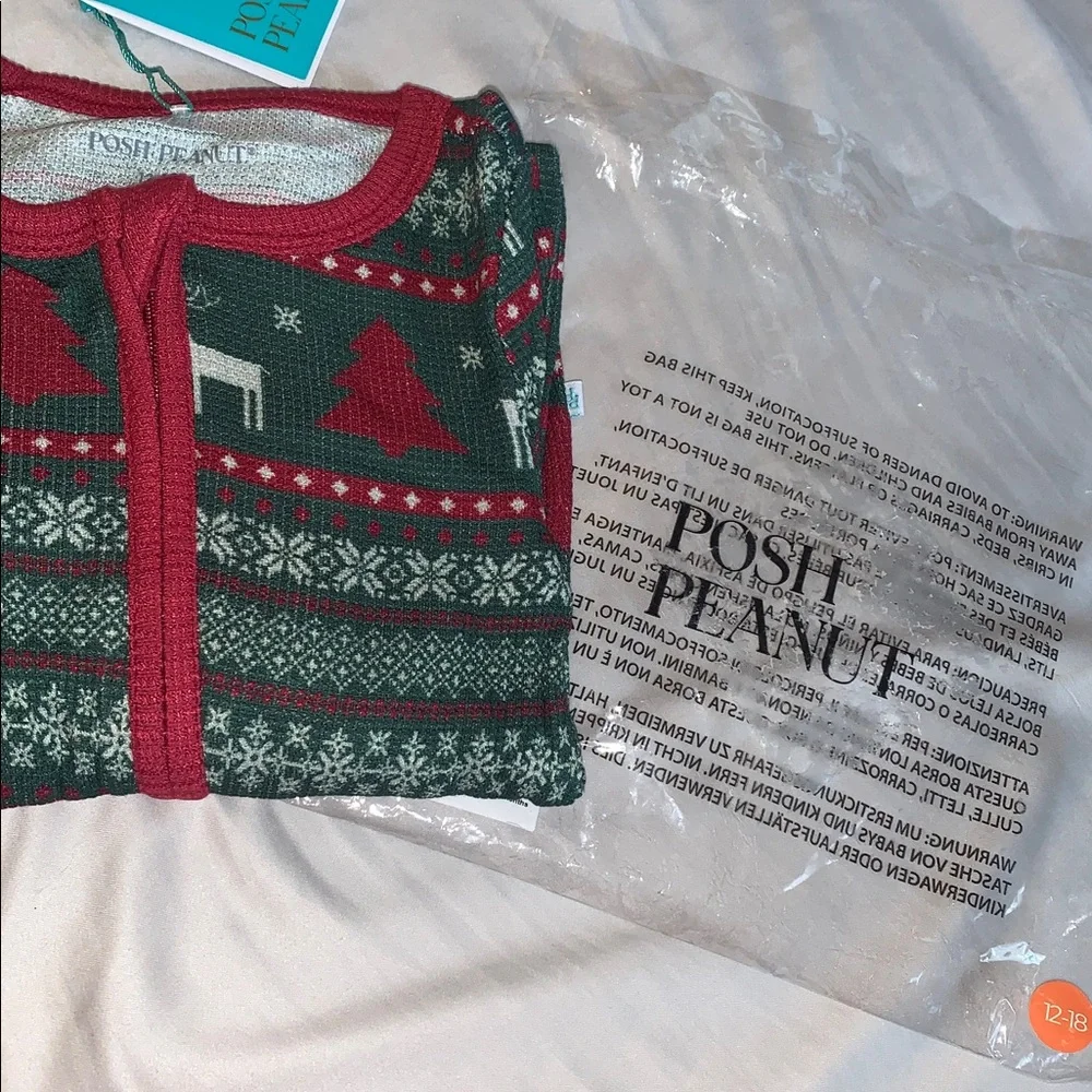 NWT Posh Peanut Holiday Fair Isle Red & Green Holiday Convertible Footie 12-18M
